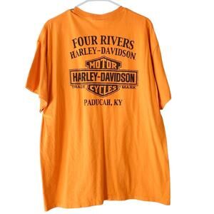 Harley Davidson T-Shirt Mens XL Orange Short Sleeve Pocket Four Rivers KY